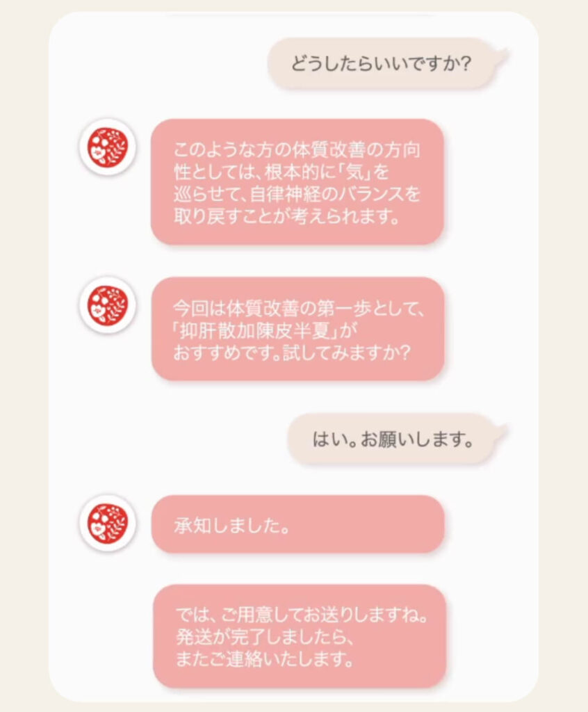 わたし漢方のLINE画面